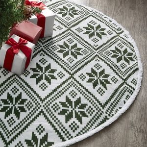 Tree Skirt Green Snowflake Knit Sherpa Reversible 52" Round My Texas House Noah